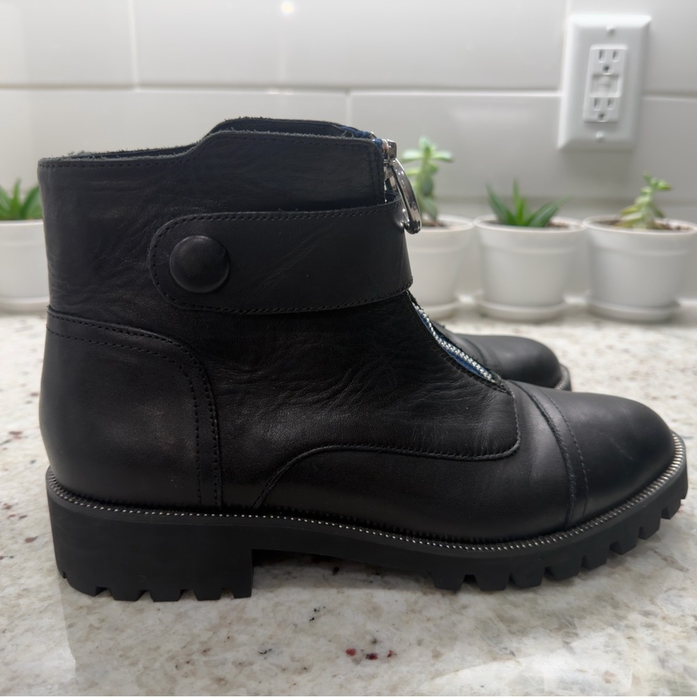 Cecelia New York Tillery Black Leather Lug Sole Ankle Boots | 8.5